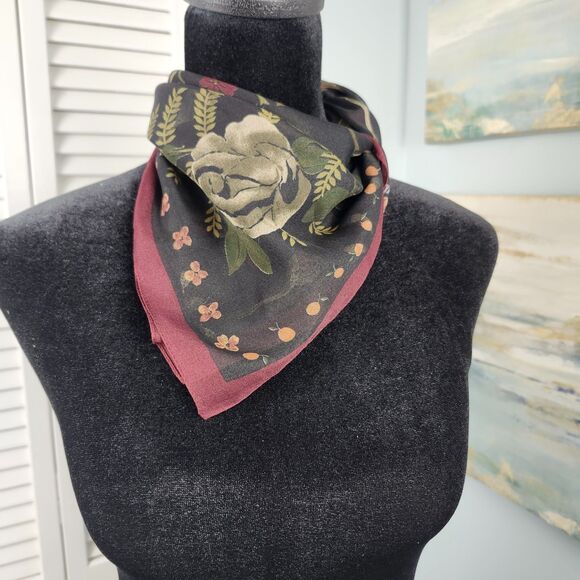 Express Black Floral Scarf 20” Square Rose Print Whimsigoth Romantic Retro - Picture 1 of 5